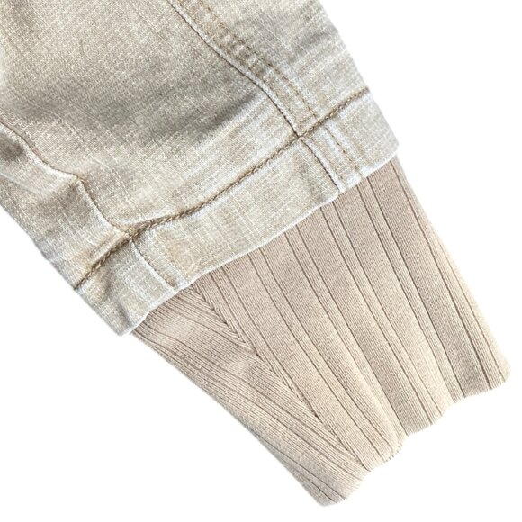 DJ Washed Denim Bomber Jacket Tan Utility Distressed Aviator Pilot Y2K 90s-M - Picture 6 of 16